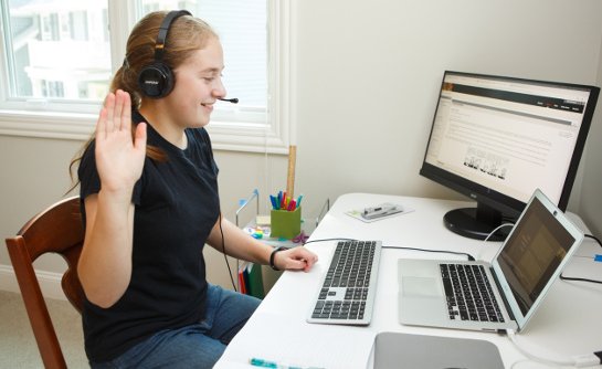 online student raising hand